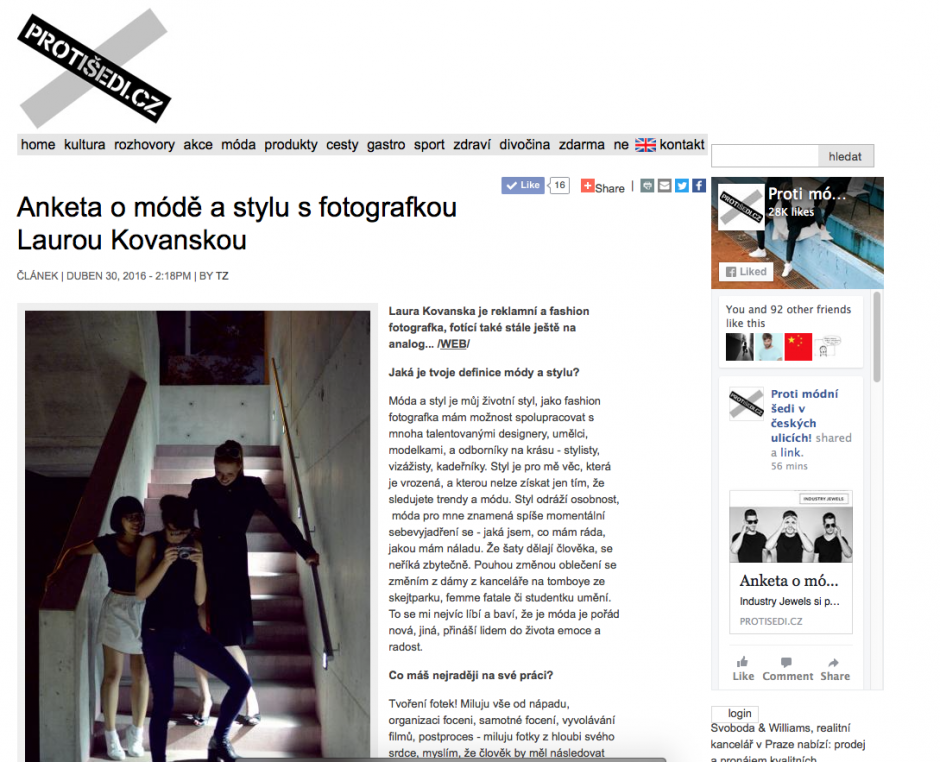 Interview for Czech fashion magazine